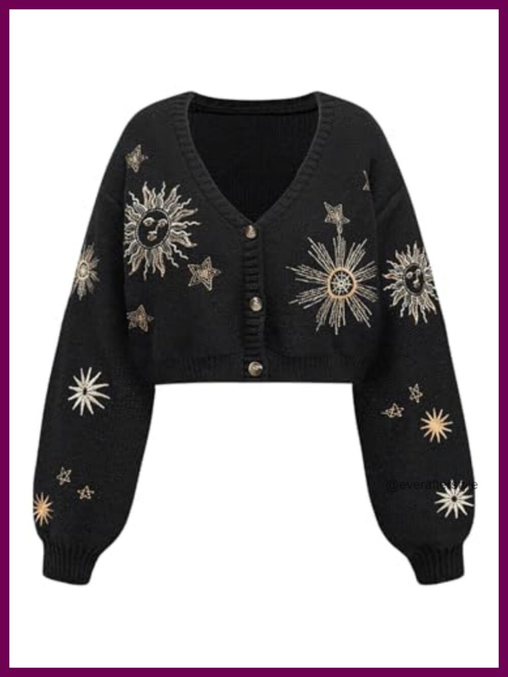 Cropped Cardigan Sweater Women Moon Star Print V-Neck Button Down Cottagecore